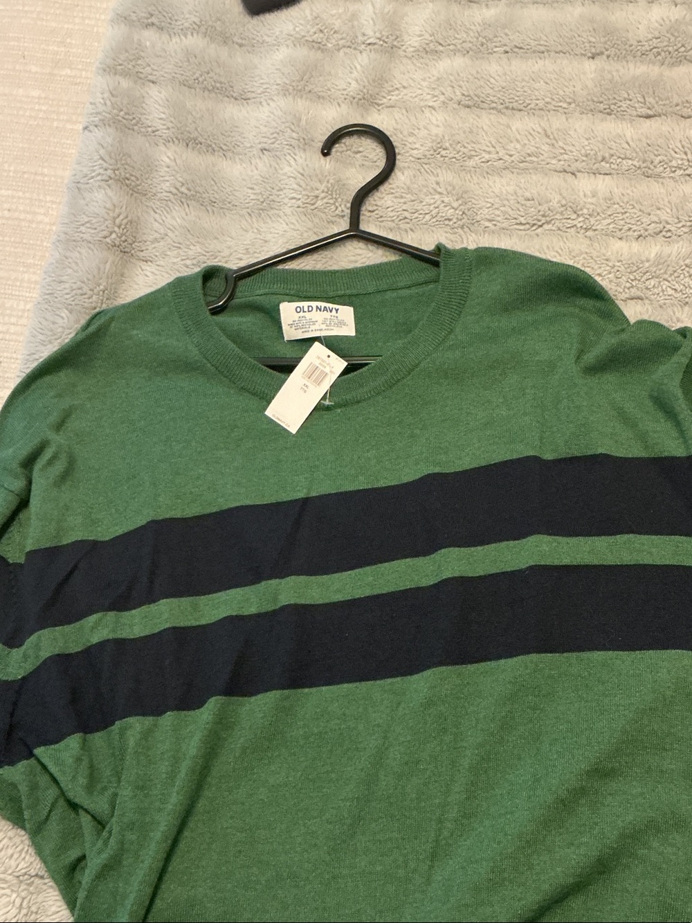 Old Navy Green and Navy Striped Crewneck Sweater